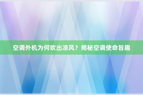 空调外机为何吹出凉风？揭秘空调使命旨趣